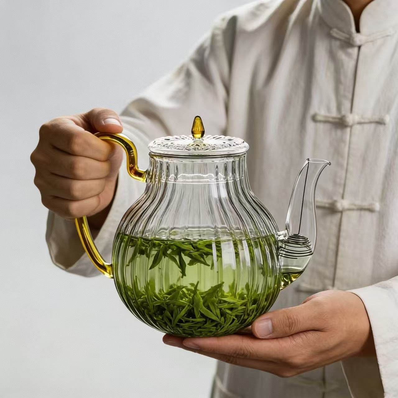 Nettle Leaf Tea - 700ml 스트라이프 무늬 유리 티포트(필터 포함)