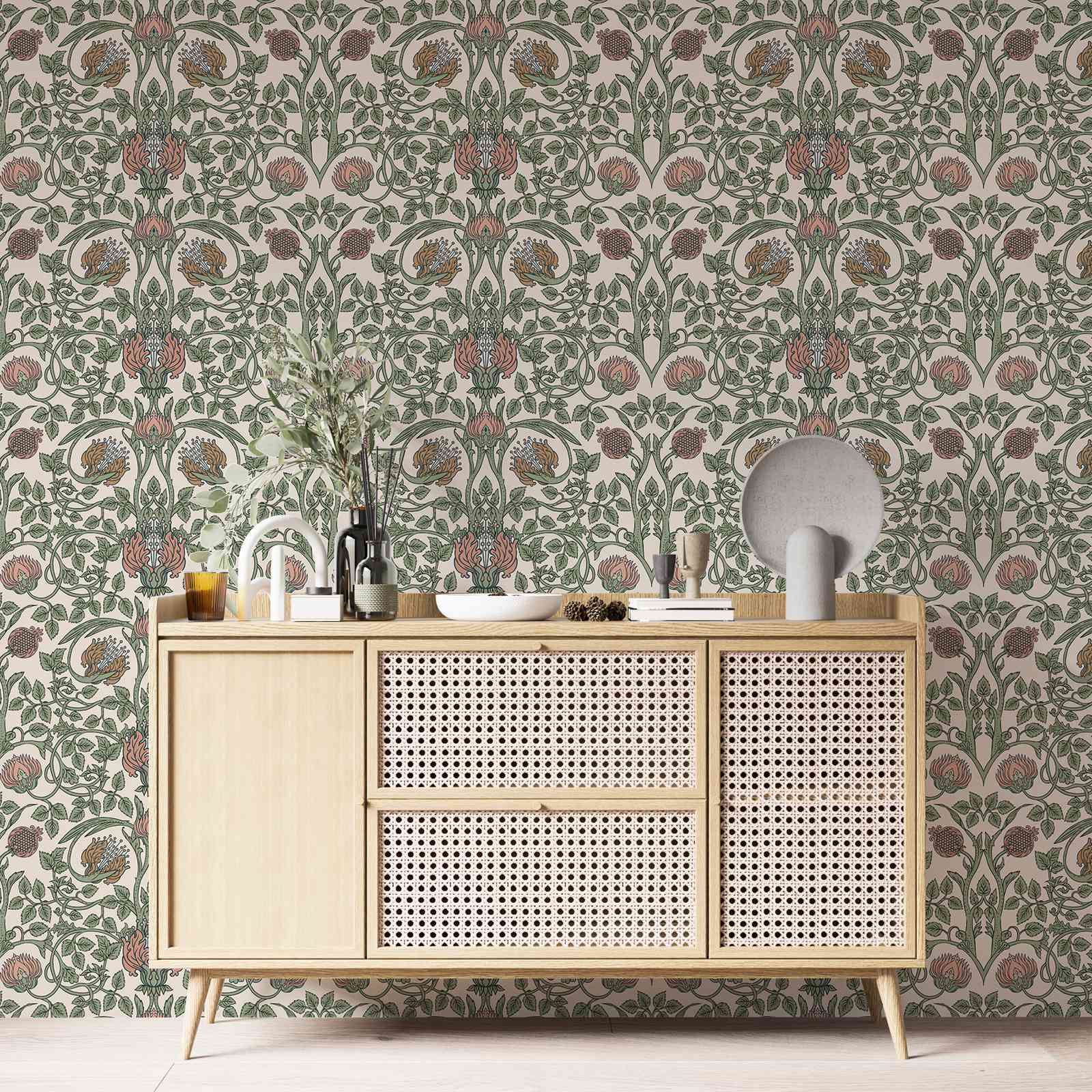 녹색 의학 및 허브 벽지, 베이지색 디자인 벽화, 벽  - Herbal Wallpaper 리뷰 및 가격