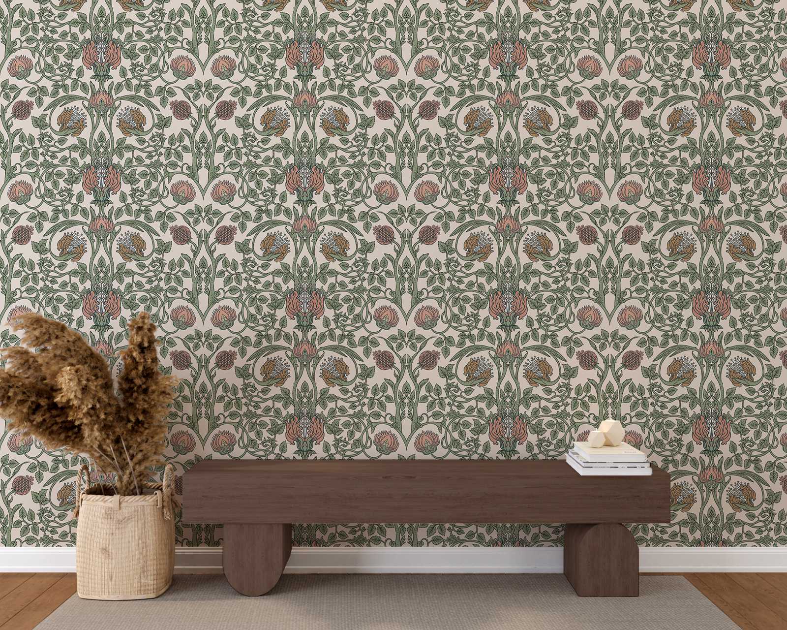 녹색 의학 및 허브 벽지, 베이지색 디자인 벽화, 벽  - Herbal Wallpaper 리뷰 및 가격