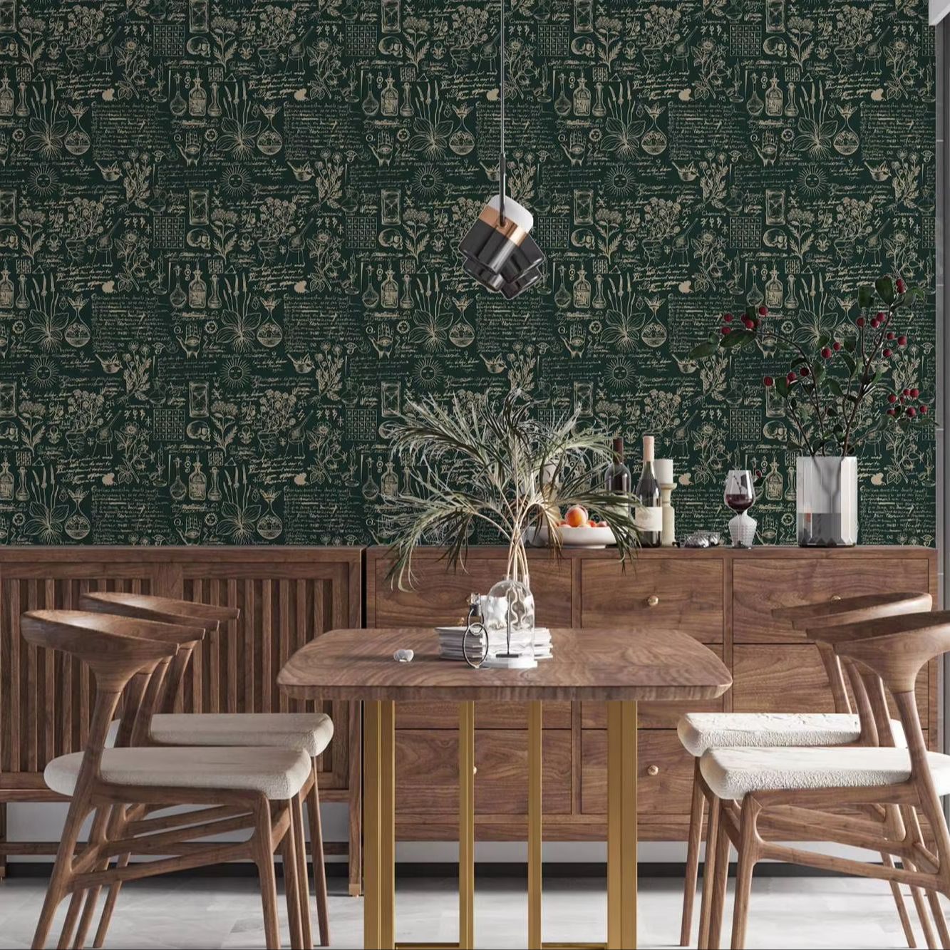녹색 의학 및 허브 벽지, 베이지 디자인 벽지, 레트로 - Herbal Wallpaper 리뷰 및 가격