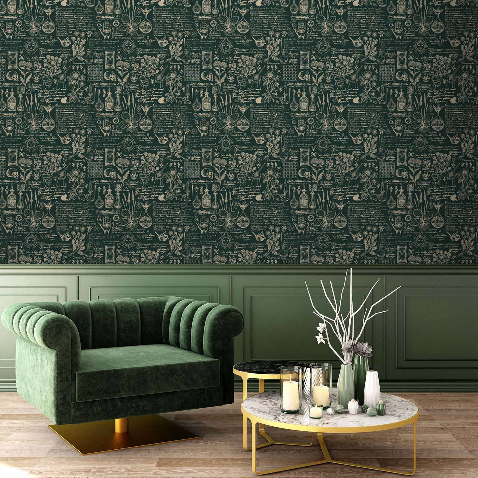 녹색 의학 및 허브 벽지, 베이지 디자인 벽지, 레트로 - Herbal Wallpaper 리뷰 및 가격